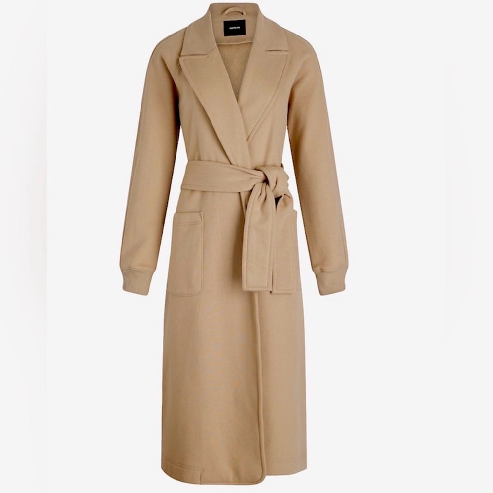 Express Belted Sweatshirt Trench Coat in Camel
